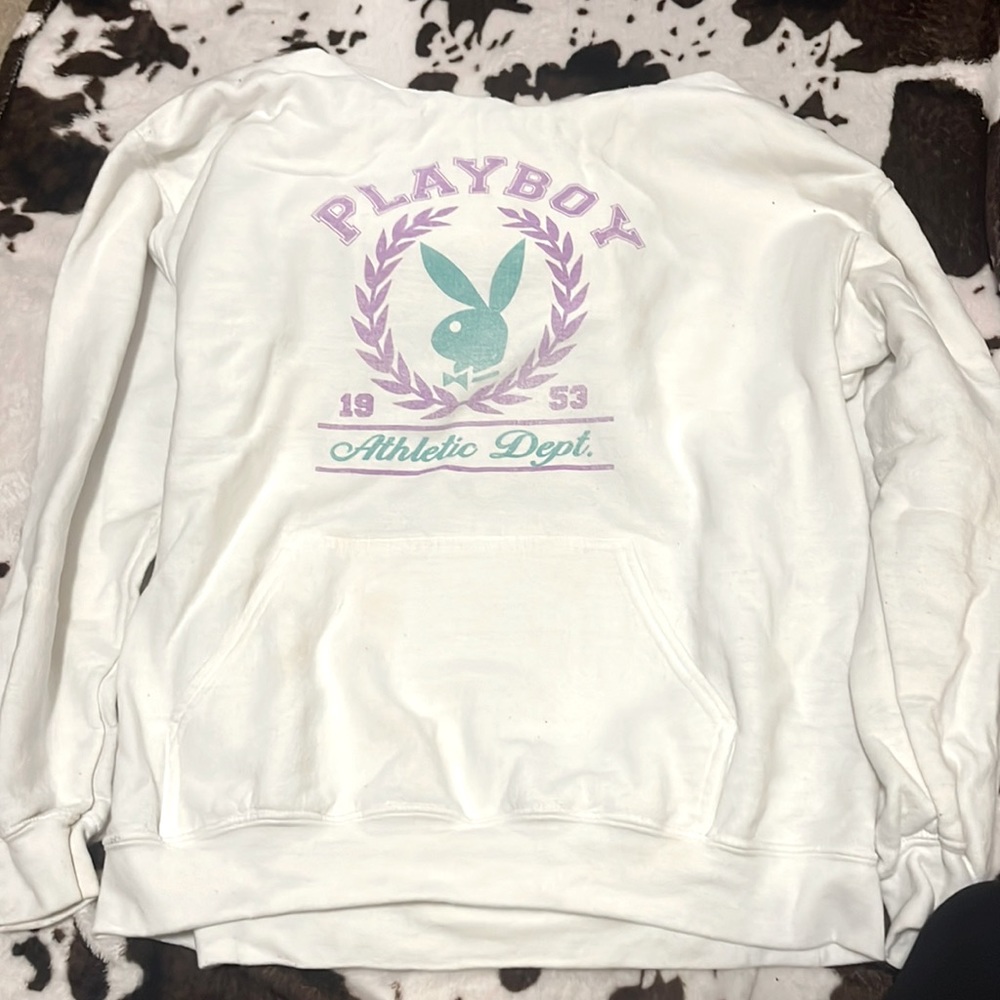 White PlayBoy Sweatshirt—Large fits medium
